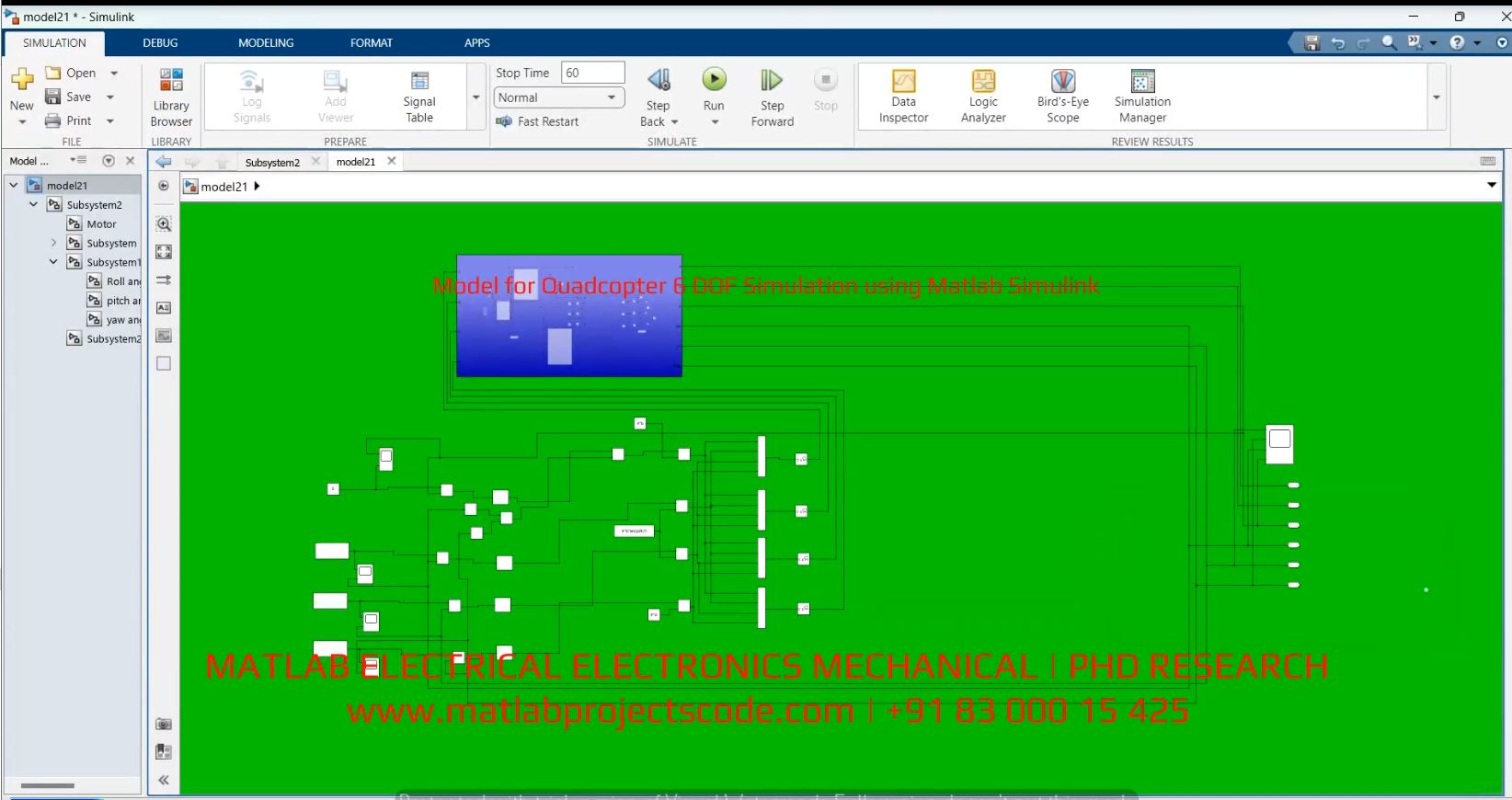 Model for Quadcopter 6 DOF Simulation using Matlab Simulink